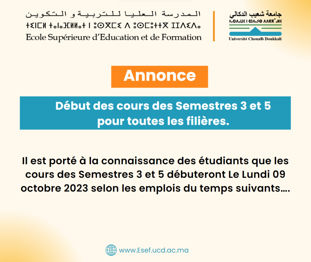 Début des cours et emplois du temps