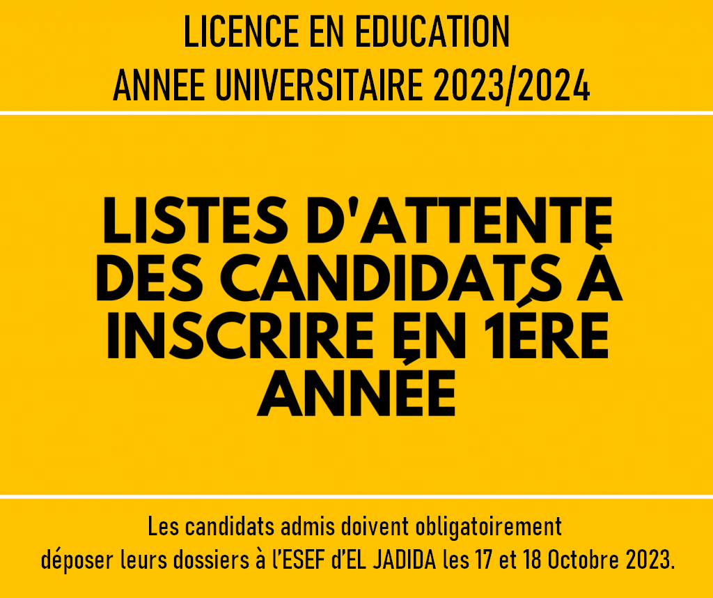 Listes D’attente Des Candidats À Inscrire En 1ére Année