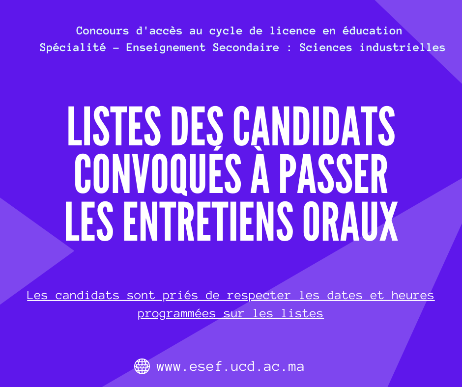 Listes Des Candidats Convoqués À Passer Les Entretiens Oraux – Enseignement Secondaire : Sciences Industrielles