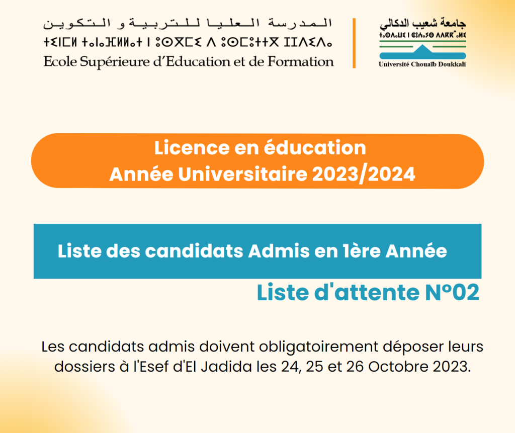 Liste D’attente N°02 Des Candidats Admis En 1ère Année