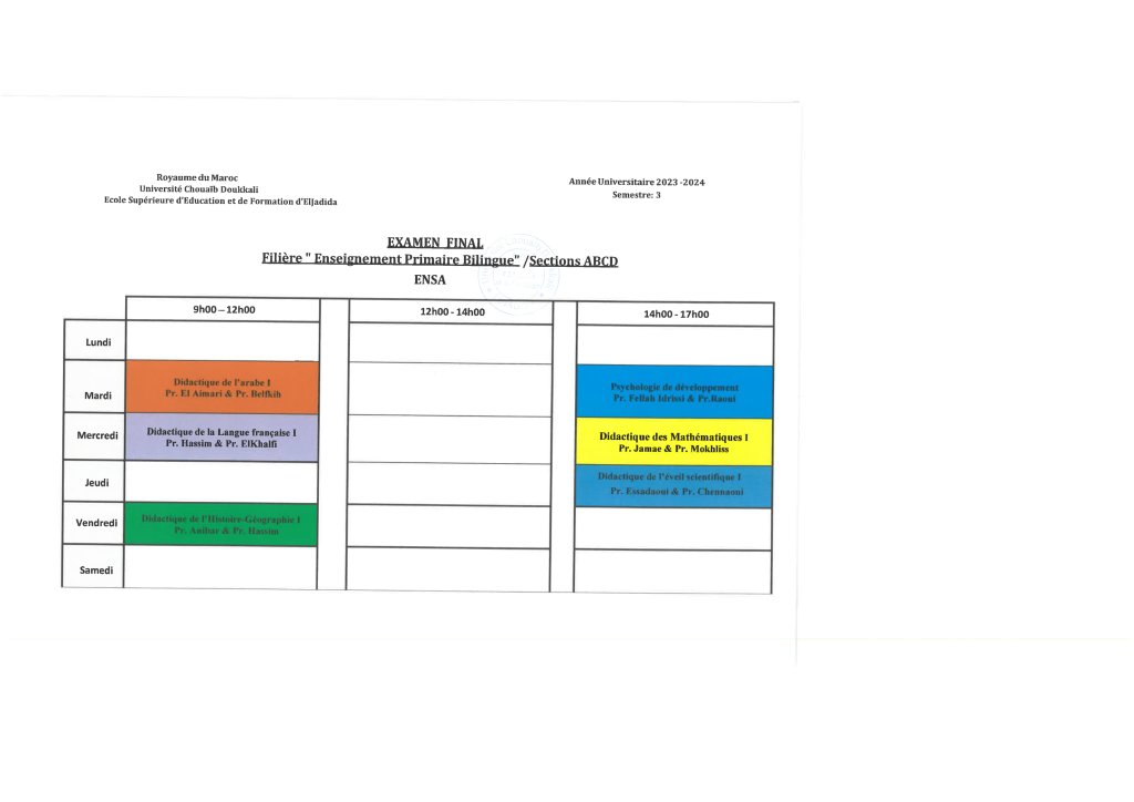 Programme Examen Session d’Automne (S3/S5) 2023/2024