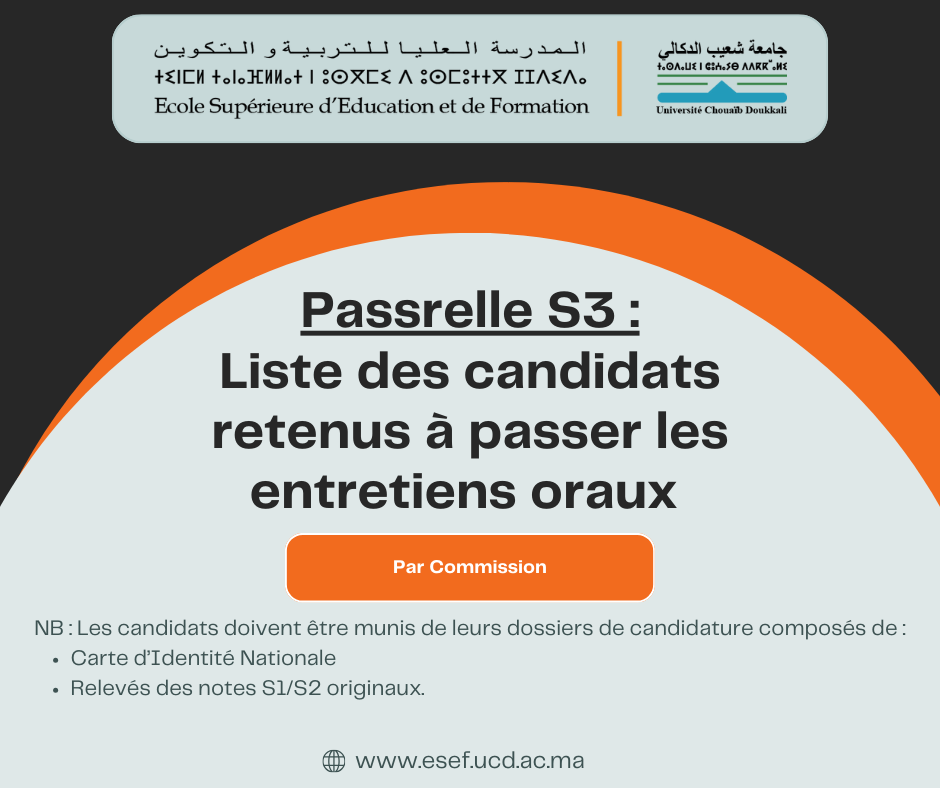Passerelle S3 : Liste Enseignement Secondaire par jour et par commission