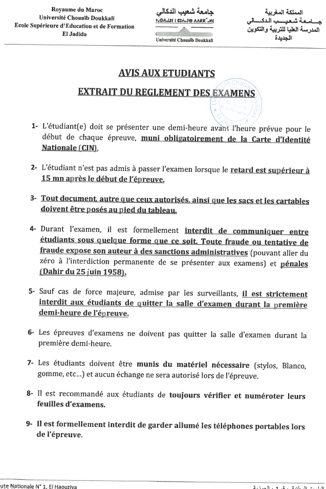 Extrait du règlement des examens